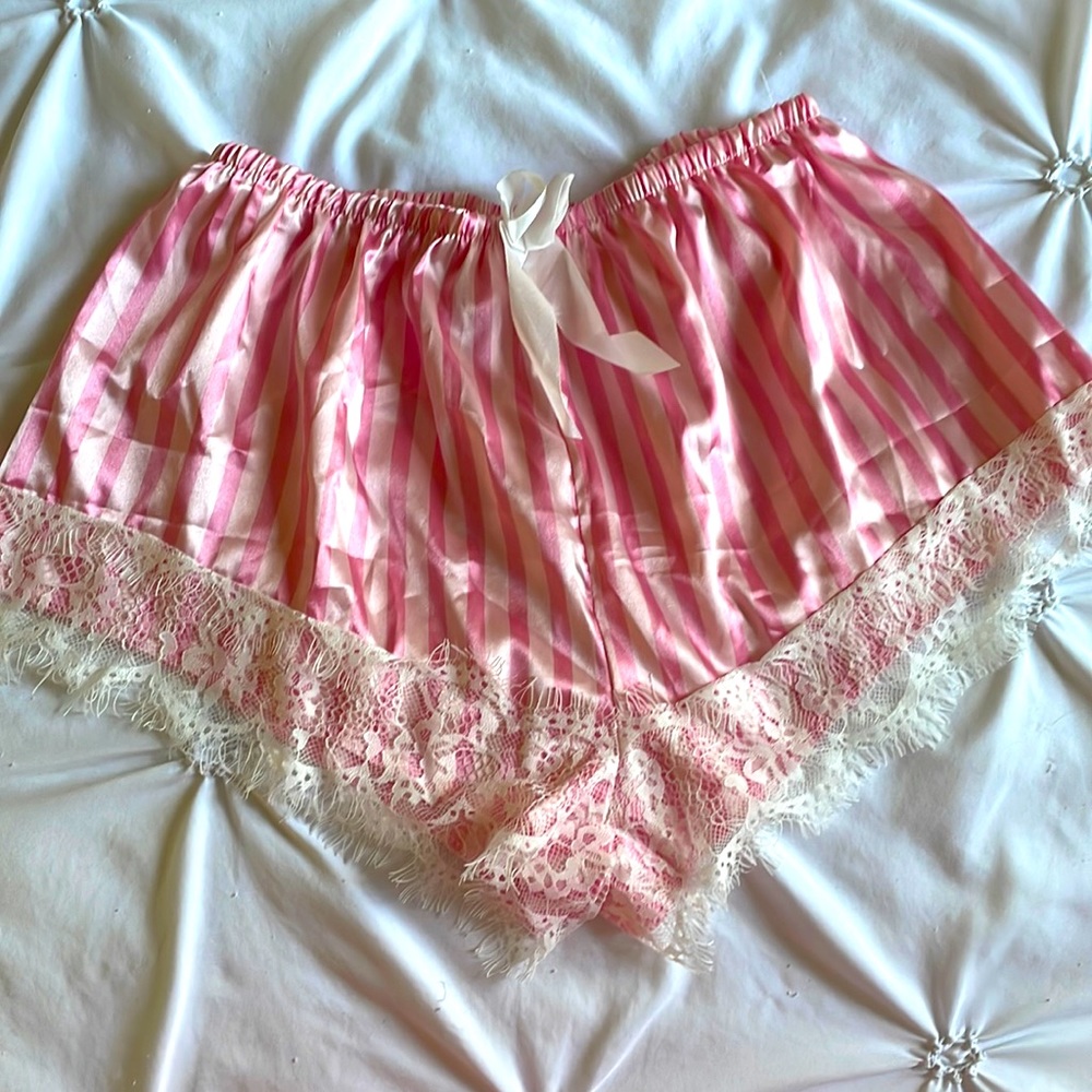 Pink Satin Striped PJ shorts